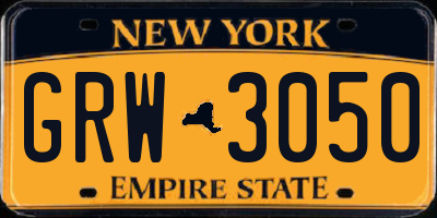 NY license plate GRW3050