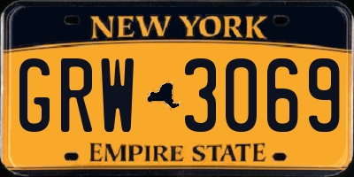 NY license plate GRW3069
