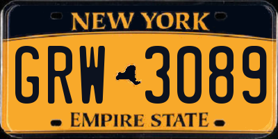 NY license plate GRW3089