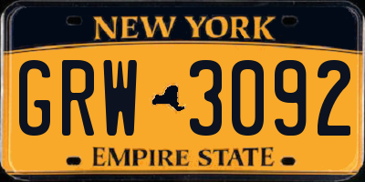 NY license plate GRW3092