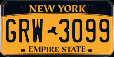 NY license plate GRW3099
