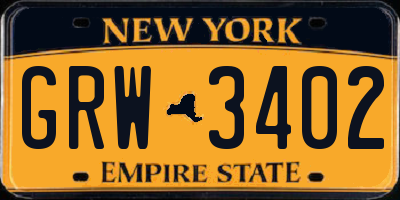 NY license plate GRW3402