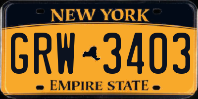 NY license plate GRW3403