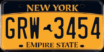 NY license plate GRW3454