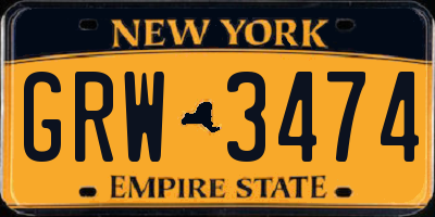 NY license plate GRW3474
