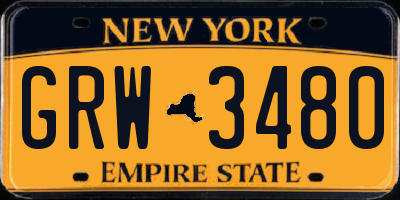 NY license plate GRW3480