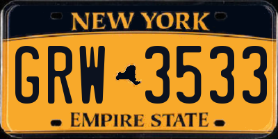 NY license plate GRW3533