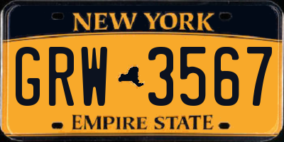 NY license plate GRW3567