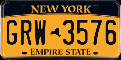 NY license plate GRW3576