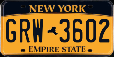 NY license plate GRW3602