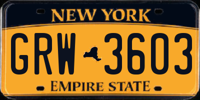 NY license plate GRW3603
