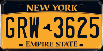 NY license plate GRW3625