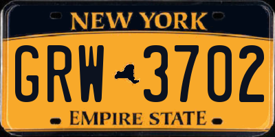 NY license plate GRW3702
