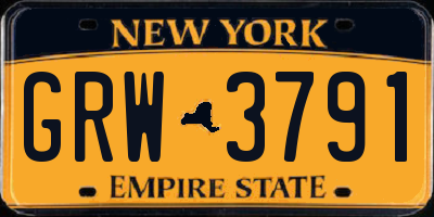 NY license plate GRW3791