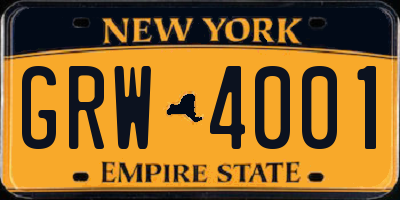 NY license plate GRW4001