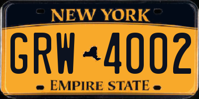 NY license plate GRW4002