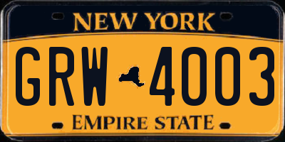NY license plate GRW4003