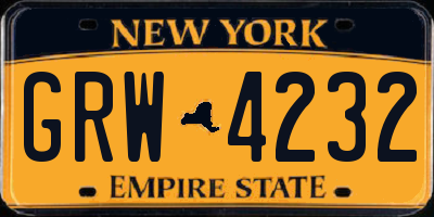 NY license plate GRW4232