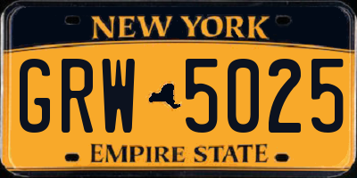 NY license plate GRW5025