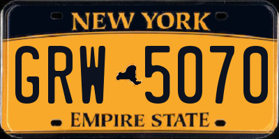 NY license plate GRW5070