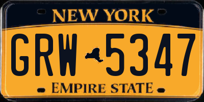 NY license plate GRW5347