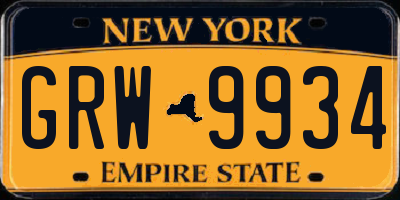 NY license plate GRW9934