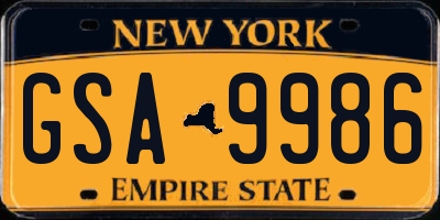 NY license plate GSA9986