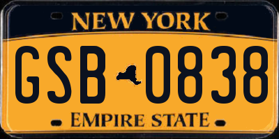NY license plate GSB0838