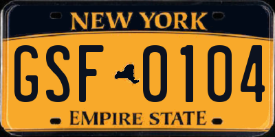 NY license plate GSF0104