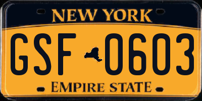 NY license plate GSF0603