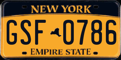 NY license plate GSF0786