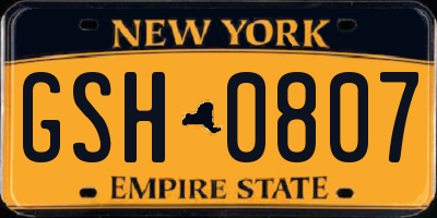 NY license plate GSH0807