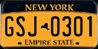 NY license plate GSJ0301