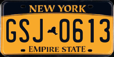 NY license plate GSJ0613