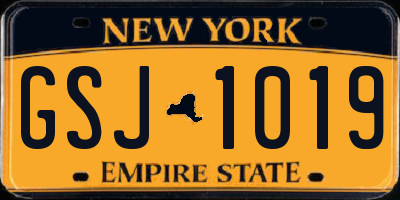 NY license plate GSJ1019