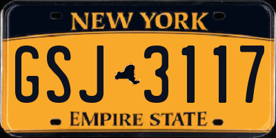 NY license plate GSJ3117