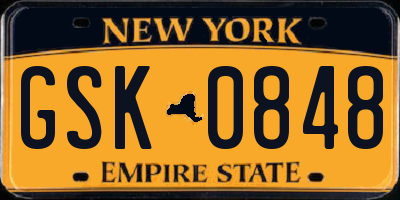 NY license plate GSK0848