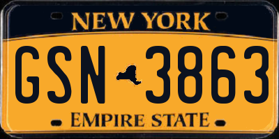NY license plate GSN3863