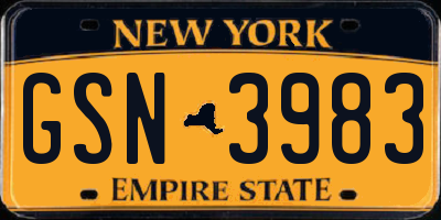 NY license plate GSN3983