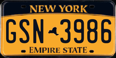NY license plate GSN3986