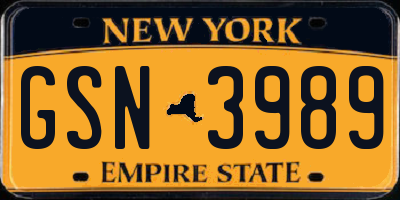 NY license plate GSN3989