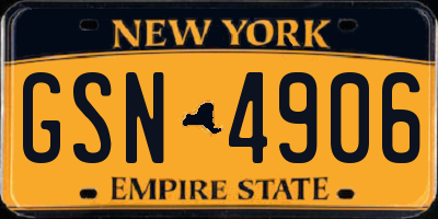 NY license plate GSN4906