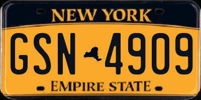 NY license plate GSN4909