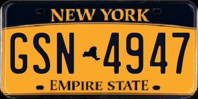 NY license plate GSN4947