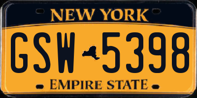 NY license plate GSW5398