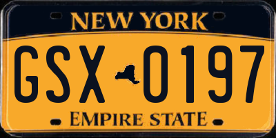 NY license plate GSX0197