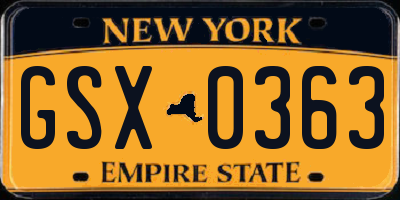 NY license plate GSX0363