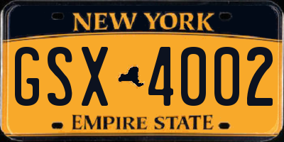 NY license plate GSX4002