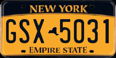 NY license plate GSX5031