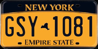 NY license plate GSY1081